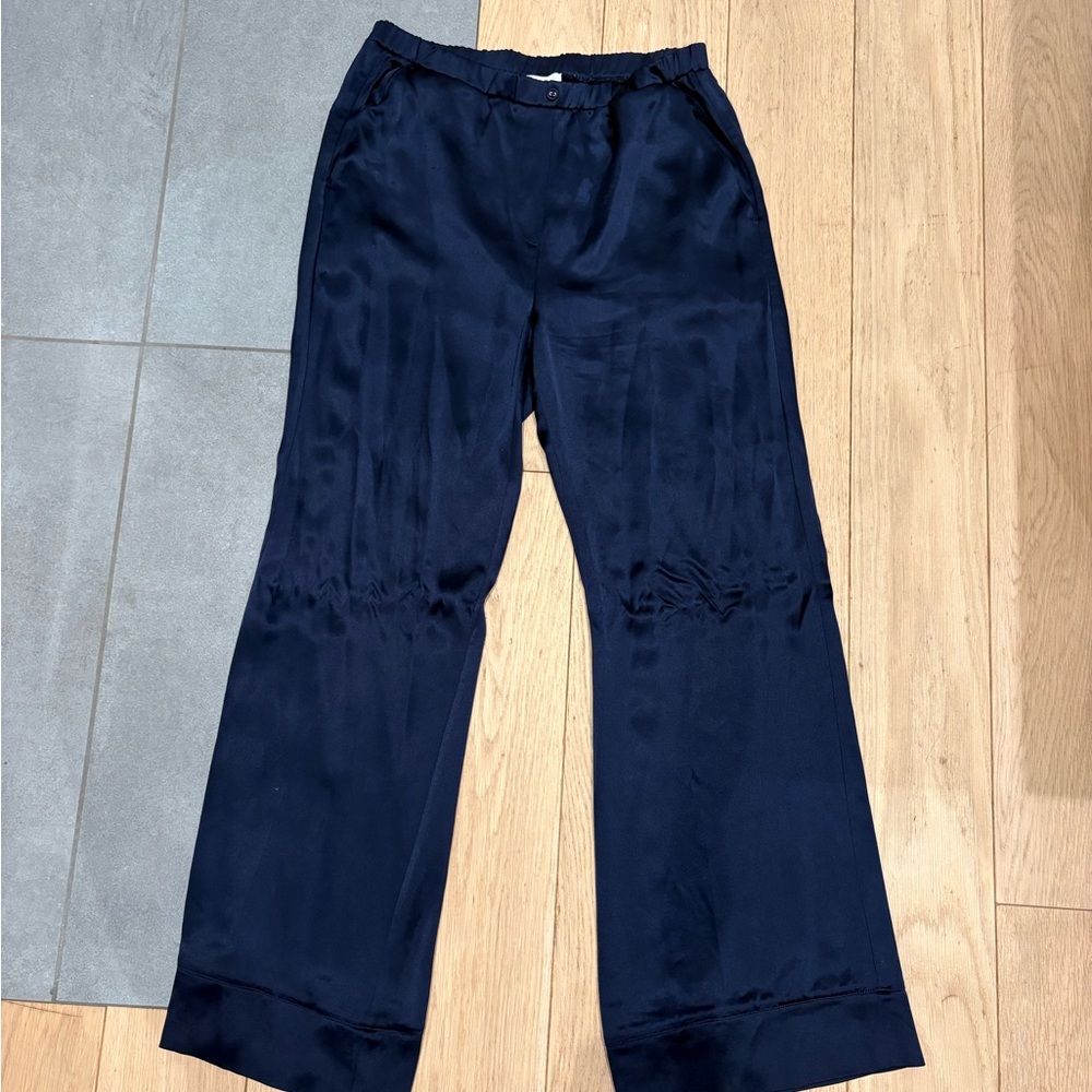 Something Navy Dark Navy Satin Wide-Leg Trouser Pants